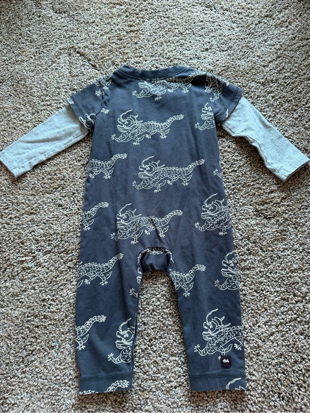 TEA COLLECTION Layered Button-Up Baby Romper in Korean Pottery Dragon